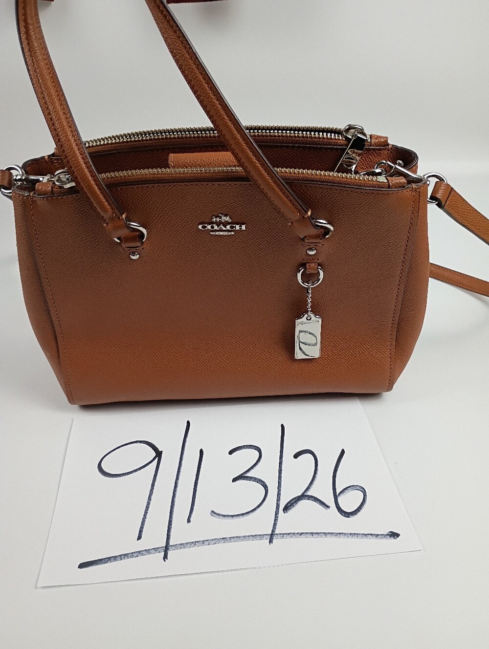Coach Stanton 26 Brown Crossgrain Leather Double Zipper Pocket Satchel Bag - Picture 3 of 17